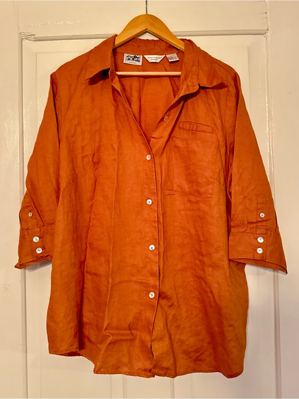Relaxed Button-Down Irish Linen Shirt - Orange